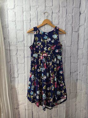 Emerald Medium Blue Floral Knee Length Casual Summer Tank Dress